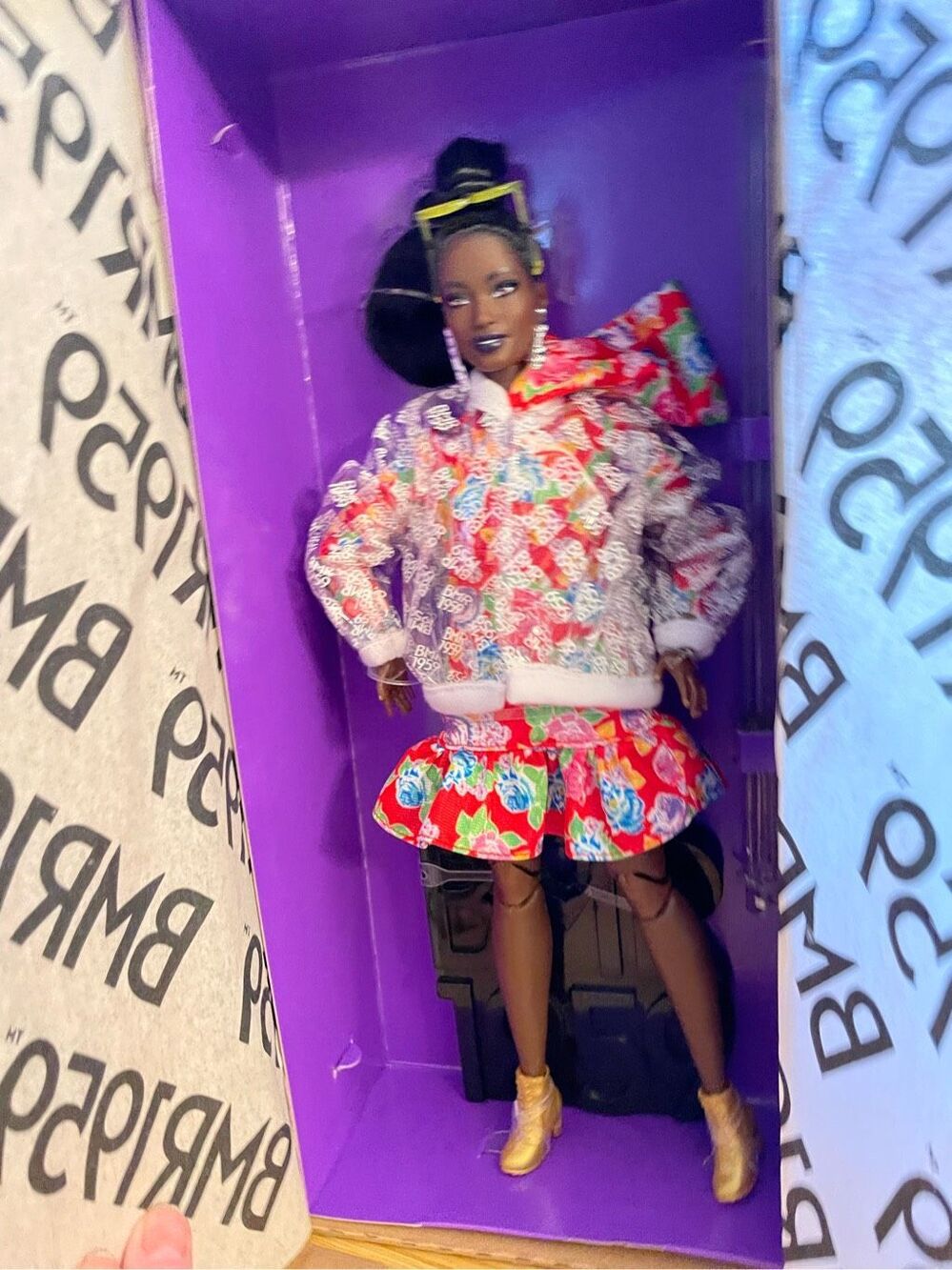 Barbie BMR1959 Doll Streetwear Neon Dress & Denim Jacket Neon Beret Hoop Earring